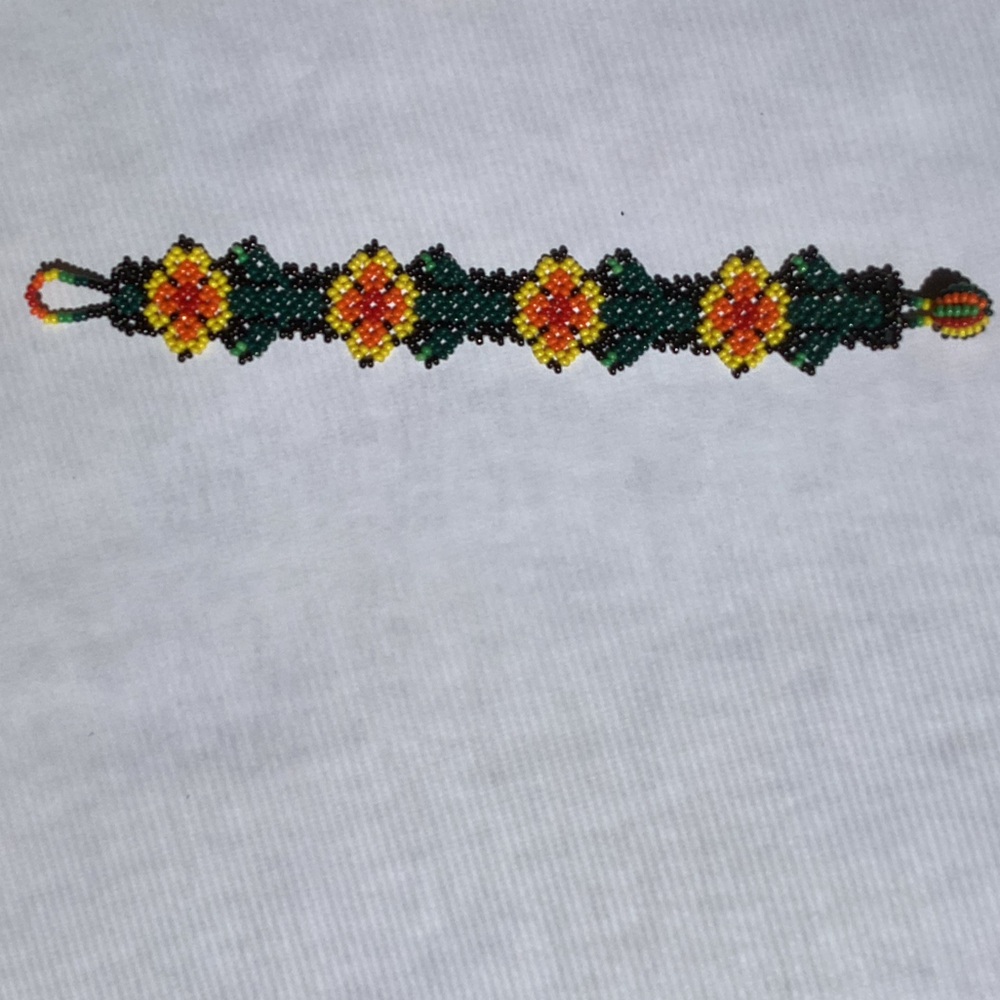 New Import Huichol of Mexico Bead Flower Bracelet  Boho Hippie Tribal Art Gifts